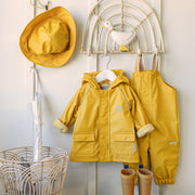 Manteau à capuchon imperméable jaune en polyuréthane, bébé || Yellow waterproof hooded coat in polyurethane, baby