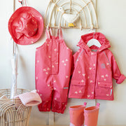 Salopette de pluie rose en polyuréthane, bébé || Pink polyurethane rain overalls, baby