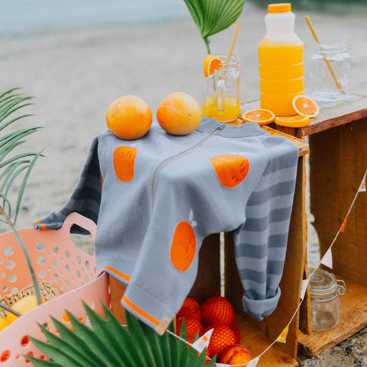 Chandail de maille à manches longues bleu avec motif jacquard, enfant || Long sleeves knit sweater, blue with jacquard pattern, child