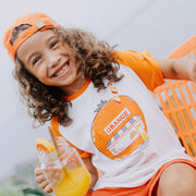 T-shirt à manches courtes crème et orange avec illustration, enfant || Cream and orange short sleeves t-shirt with print, child