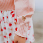 Chandail de maille manches longues pêche motif jacquard fruité, Enfant || Peach long sleeve knitted sweater fruity jacquard pattern, Child