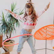 Chandail de maille manches longues pêche motif jacquard fruité, Enfant || Peach long sleeve knitted sweater fruity jacquard pattern, Child