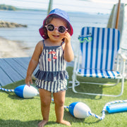 Maillot de bain deux pièces bleu et blanc à volants, bébé