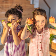 Robe à bretelles larges rose et blanche à carreaux en seersucker, enfant