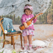 Chaussettes pêche et mauves avec une fleur, bébé || Peach and purple socks with a flower, baby