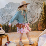 Jupe courte ample lilas fleurie en viscose, enfant || Loose fit floral lilac short skirt in viscose, child