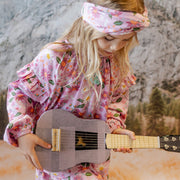 Chemise ample lilas fleurie à manches longues bouffantes en viscose, enfant || Floral lilac wide fit shirt with long puff sleeves in viscose, child