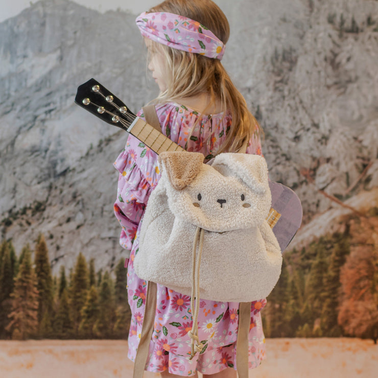 Sac à dos de chien crème en sherpa, enfant || Dog shaped cream backpack in sherpa, child