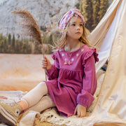 Robe mauve-rose de coupe régulière/évasée à manches longues en jersey crêpé, enfant