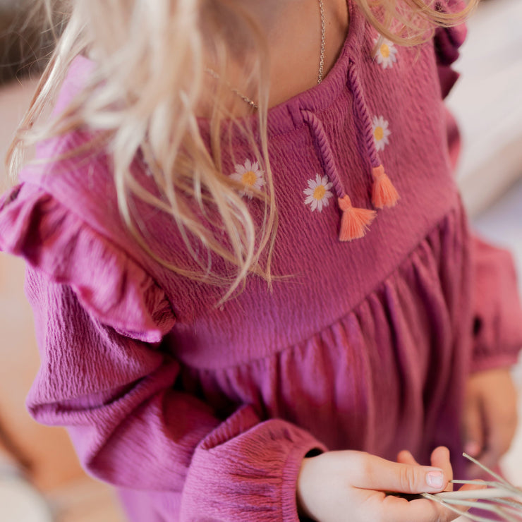 Robe mauve-rose de coupe régulière/évasée à manches longues en jersey crêpé, enfant