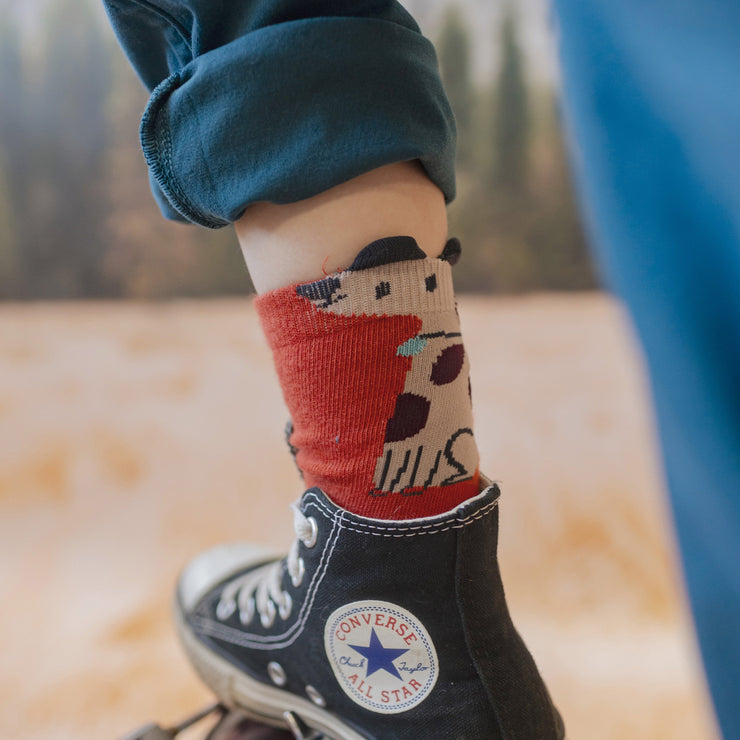 Chaussettes orange brulé avec un chien, enfant