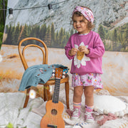 Chandail ample rouge-violet avec marguerite en coton français, bébé || Red-violet sweater with marguerite in french terry, baby