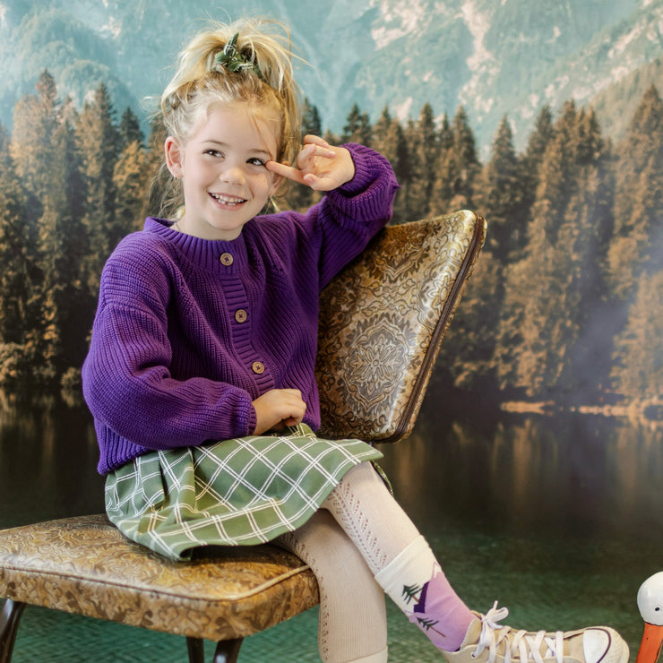 Chaussettes mauves et vertes avec canards, enfant || Purple and green socks with ducks, child