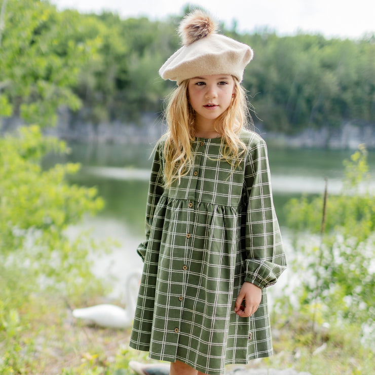 Béret taupe avec pompon en tricot, enfant || Taupe beret with pompom in knit, child