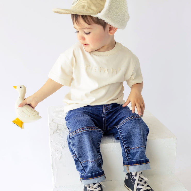 Pantalon de coupe décontractée en denim foncé léger, bébé