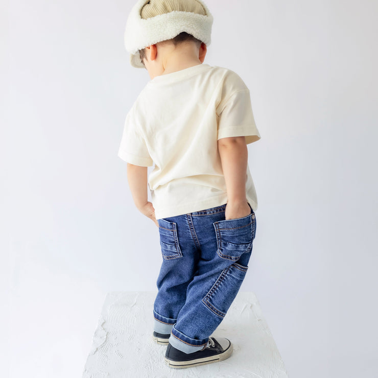 Pantalon de coupe décontractée en denim foncé léger, bébé