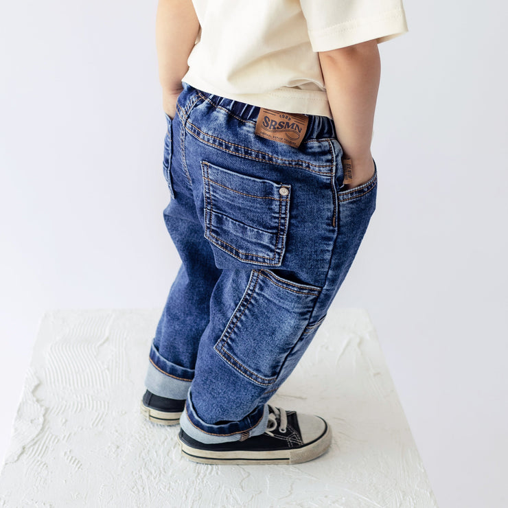 Pantalon de coupe décontractée en denim foncé léger, bébé