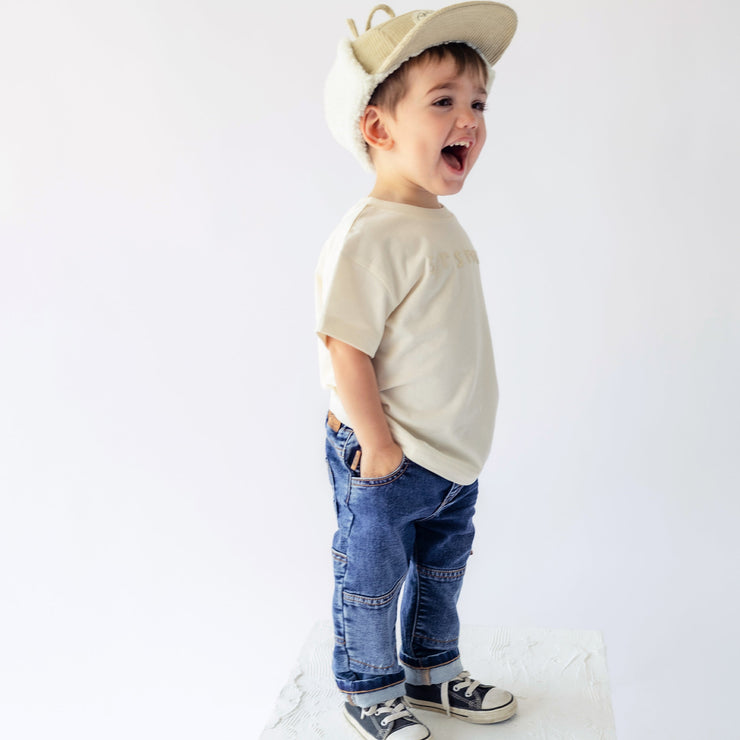 Pantalon de coupe décontractée en denim foncé léger, bébé