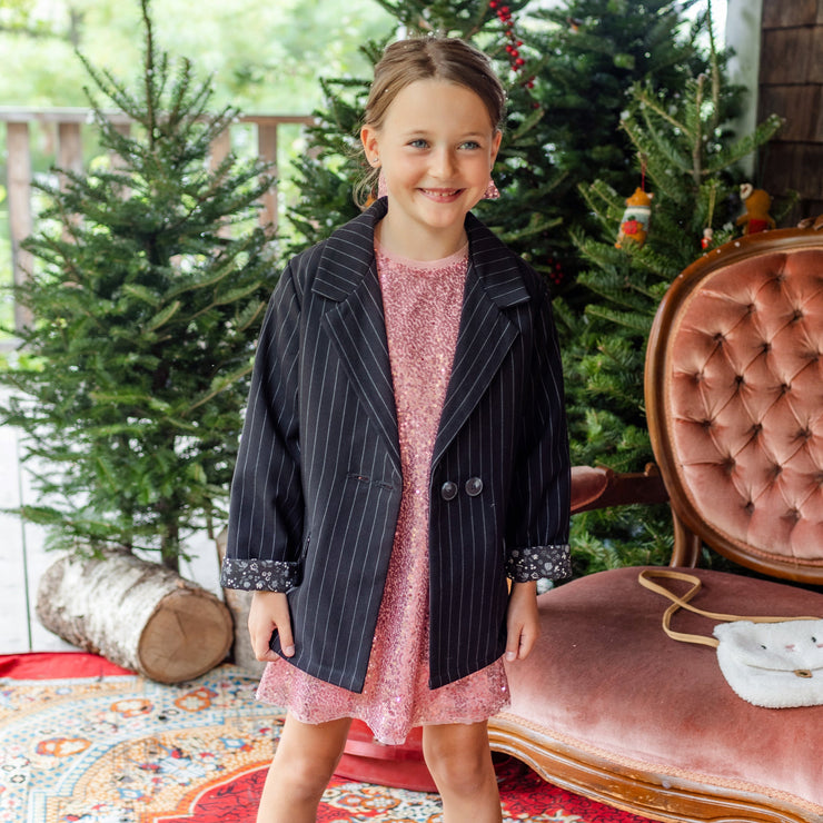 Veston noir et blanc à rayures en gabardine, unisexe, enfant