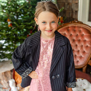 Veston noir et blanc à rayures en gabardine, unisexe, enfant