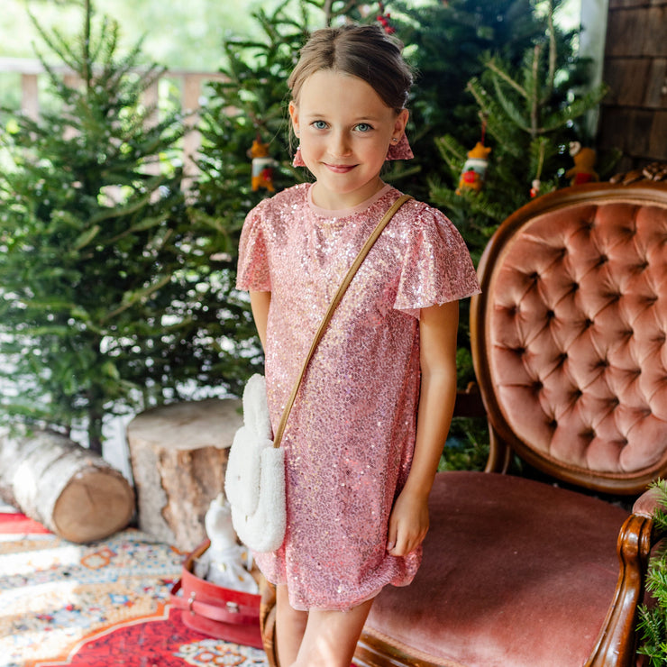 Sac portefeuille lapin blanc en sherpa, enfant || White sherpa rabbit wallet bag, child