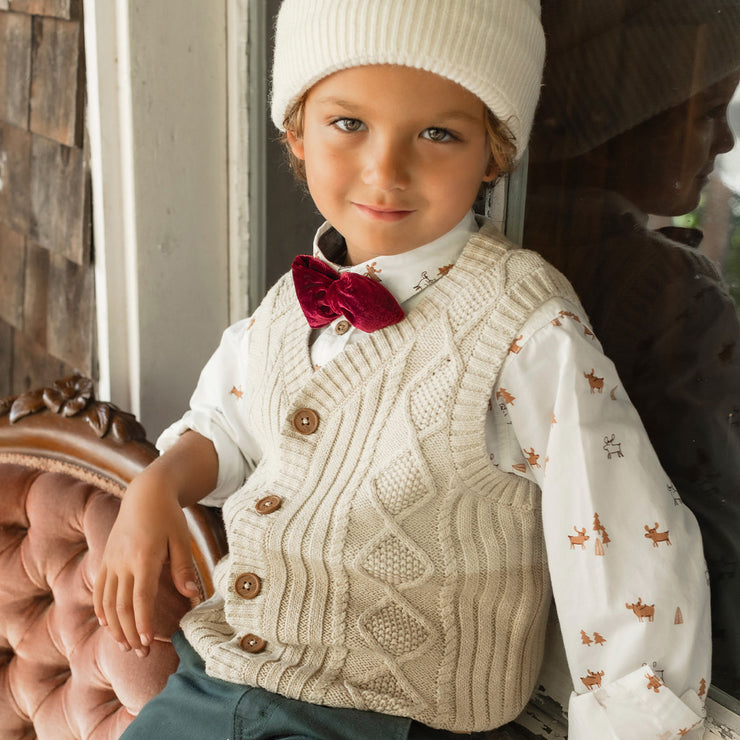 Débardeur beige en tricot torsadée, enfant