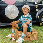 T-shirt turquoise, bleu et blanc à rayures, enfant