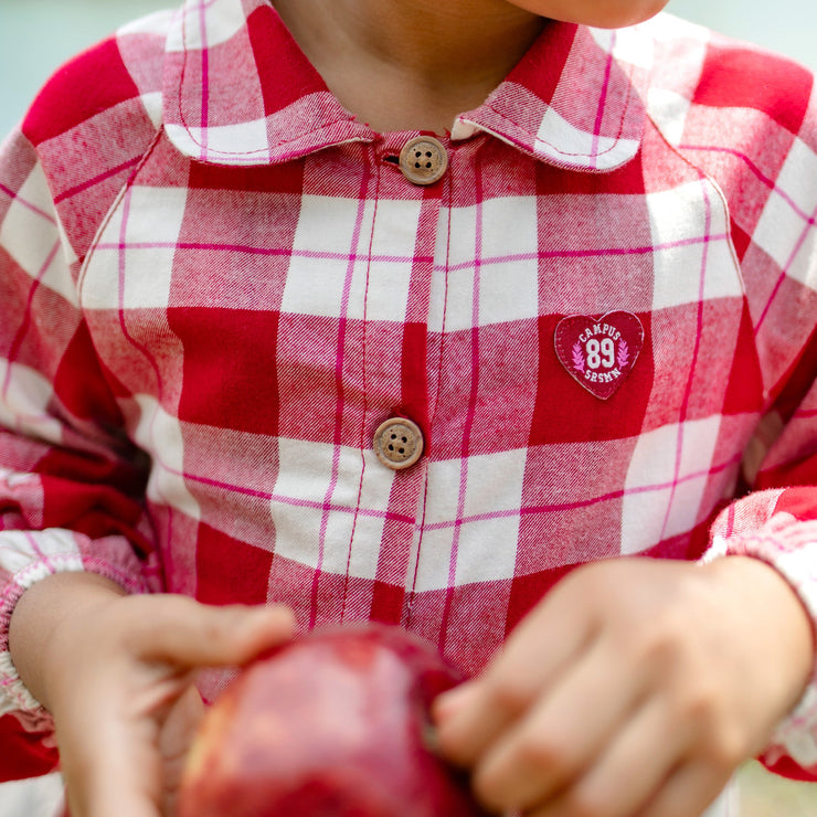 Robe rouge et blanche à carreaux en flanelle, enfant
