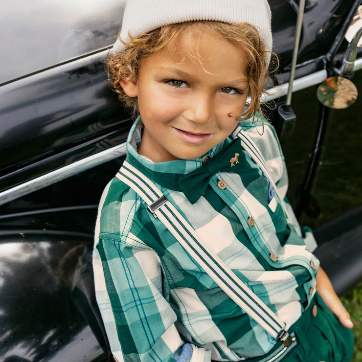 Chemise verte et turquoise à carreaux, enfant
