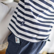 Pantalon coupe ajustée marin en coton et lin, bébé || Navy slim fit pants in cotton and linen, baby