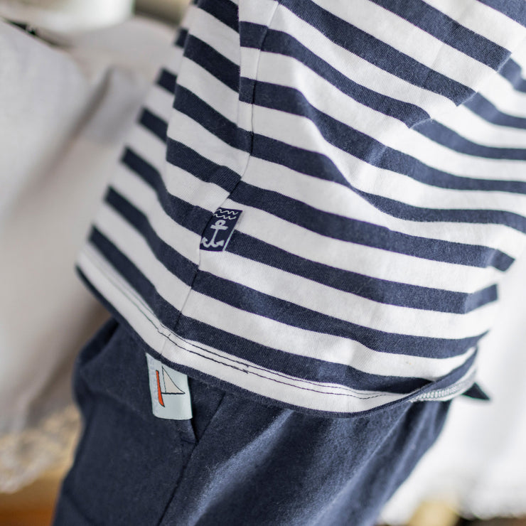 Pantalon coupe ajustée marin en coton et lin, bébé || Navy slim fit pants in cotton and linen, baby
