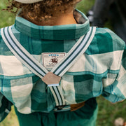 Dos de la chemise verte et turquoise à carreaux, enfant