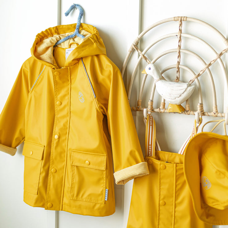 Manteau à capuchon imperméable jaune en polyuréthane, enfant || Yellow waterproof hooded coat in polyurethane, child
