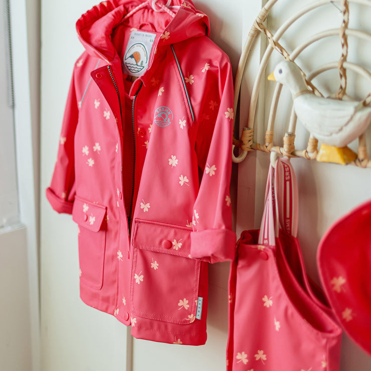 Salopette de pluie rose en polyuréthane, enfant || Pink polyurethane rain overalls, child