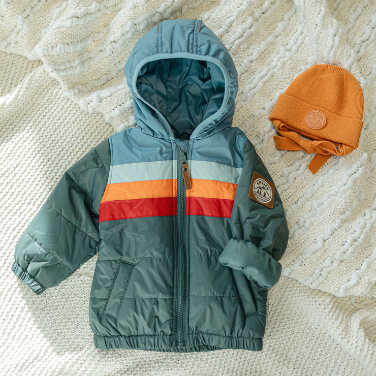 Manteau doudoune bleu sarcelle, enfant || Teal puffer coat, child