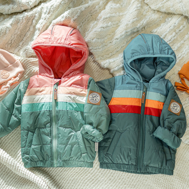 Manteau doudoune bleu sarcelle, enfant || Teal puffer coat, child