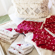 Boxer rouge à motif de cœurs crème en jersey extensible, enfant || Red boxer with cream hearts print in stretch jersey, child