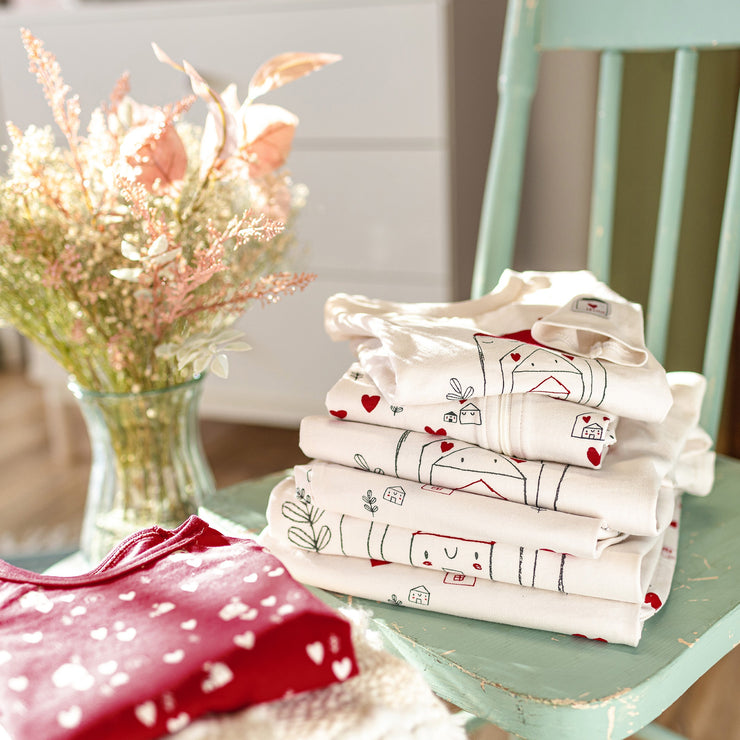 Pantalon de pyjama crème avec motif de petits cœurs rouges, adulte || Cream pajama pants with red hearts print, adult