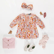 Robe crème fleuri à manches longues en viscose, bébé || Cream floral dress with long sleeves in viscose, baby