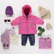 Manteau doudoune rose à col montant avec capuchon en nylon, bébé