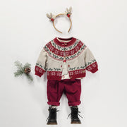 Cardigan en tricot crème et rouge à motifs des fêtes, bébé