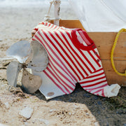 Chandail de maille à manches longues avec rayures crème, rose et rouge, bébé || Cream, pink and red striped long sleeves knit sweater, baby