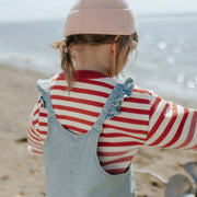 Chandail de maille à manches longues avec rayures crème, rose et rouge, bébé || Cream, pink and red striped long sleeves knit sweater, baby