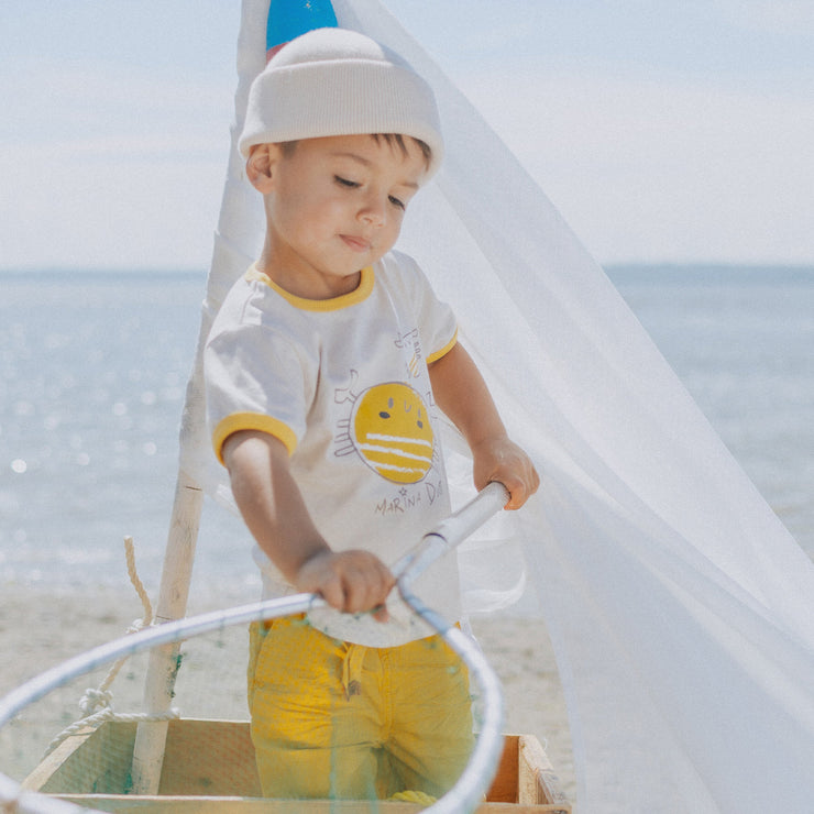 T-shirt crème à manches courtes avec crabes en jersey, bébé || Cream short sleeves t-shirt with crabs in jersey, baby