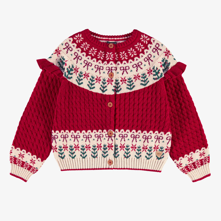 Cardigan rouge en tricot avec motifs jacquard, enfant - Souris Mini