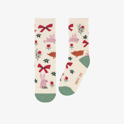 Chaussettes crème à motifs festifs, enfant - Souris Mini