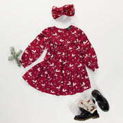 Robe rouge avec volant et motifs de rennes en viscose, enfant