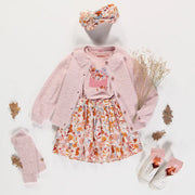 Jupe crème fleurie rose et orange en viscose, enfant