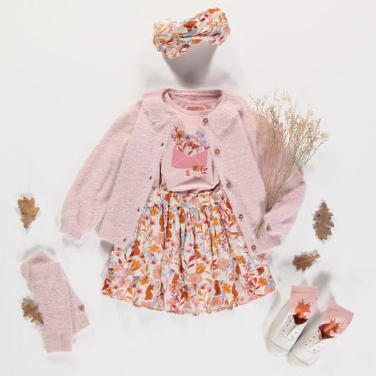 Jupe crème fleurie rose et orange en viscose, enfant