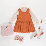 Robe chasuble à bretelles larges orange brûlé en corduroy, enfant